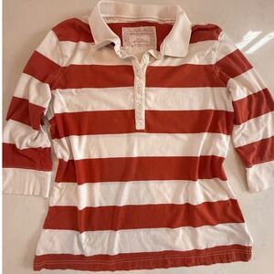 Vintage Mossimo Womens Rugby Shirt Striped Size‎ XL Preppy Polo Y2K Orange White